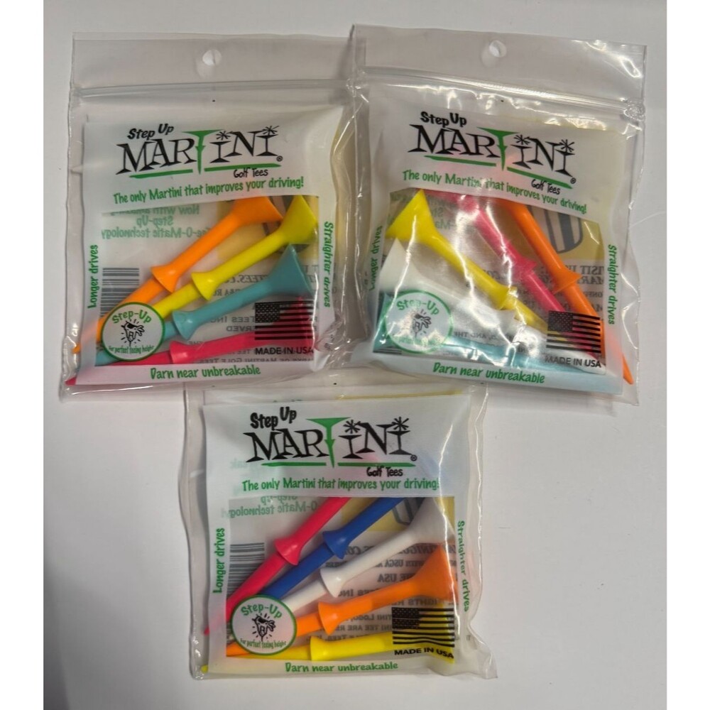 Martini Golf 3-1/4" Durable Plastic Step-Up Tees | Consistent Height | 3 Packs